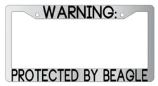 Warning Protect By Beagle Chrome License Plate Frame Auto