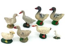Elastolin Lineol 1930s Composite Duck x 7 and 1 plastic UK 1970s Toy Figures Vtg
