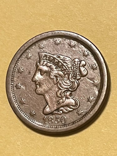 1850 braided hair half cent, Strong VF + scarce date - Picture 5 of 6