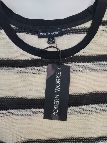 Modern Works Damen gestreiftes Strick Kurzarm Top schwarz & creme Größe L. Neu mit Etikett - Bild 3 von 8