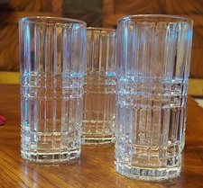 4 Clear Crystal Highball Glasses Glen Plaid Style 12oz. Godinger NIB