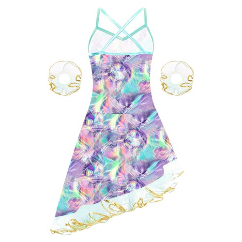 Kids Girls Dress Cross Straps Leotard Modern Dance Dancewear Ballroom Printed - Picture 43 of 57
