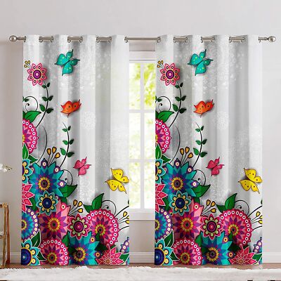 2 Piece Floral Printed Eyelet Grommet Ringtop Door Window Curtains Set 5 7 Feet