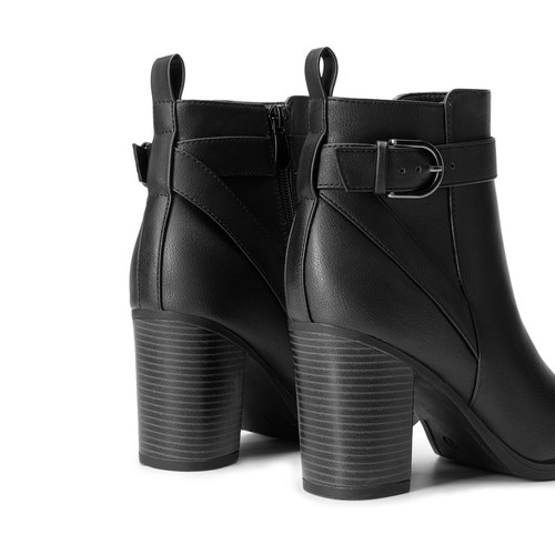 Women Zip Up Round Toe High Chunky Heel Fashion Ankle Boots Booties - Picture 5 of 38