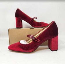 New women's 6.5 7.5 9 J Crew Factory velvet Mary Jane pumps in Deep Ruby Red