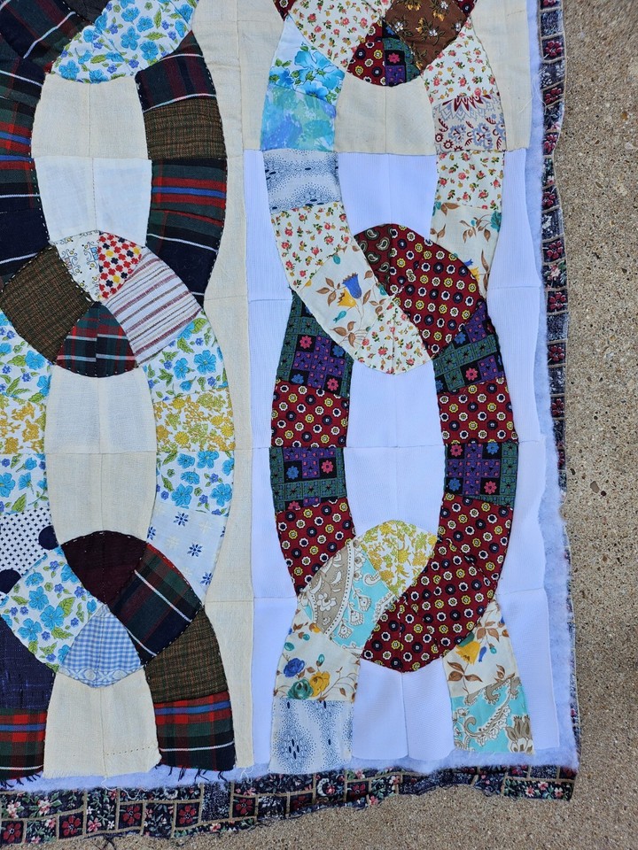 Vintage Hand Sewn Quilt 1940s Design Link Of Friendship Wedding Rings