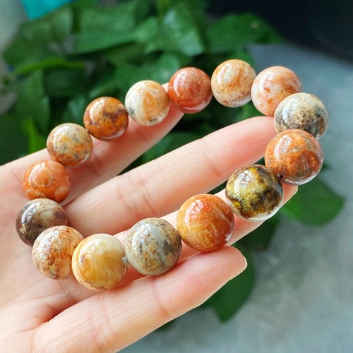 13.5mm Natural Orange Jade Coral Quartz Crystal Beads Bracelet AAA C869 - Picture 6 of 7