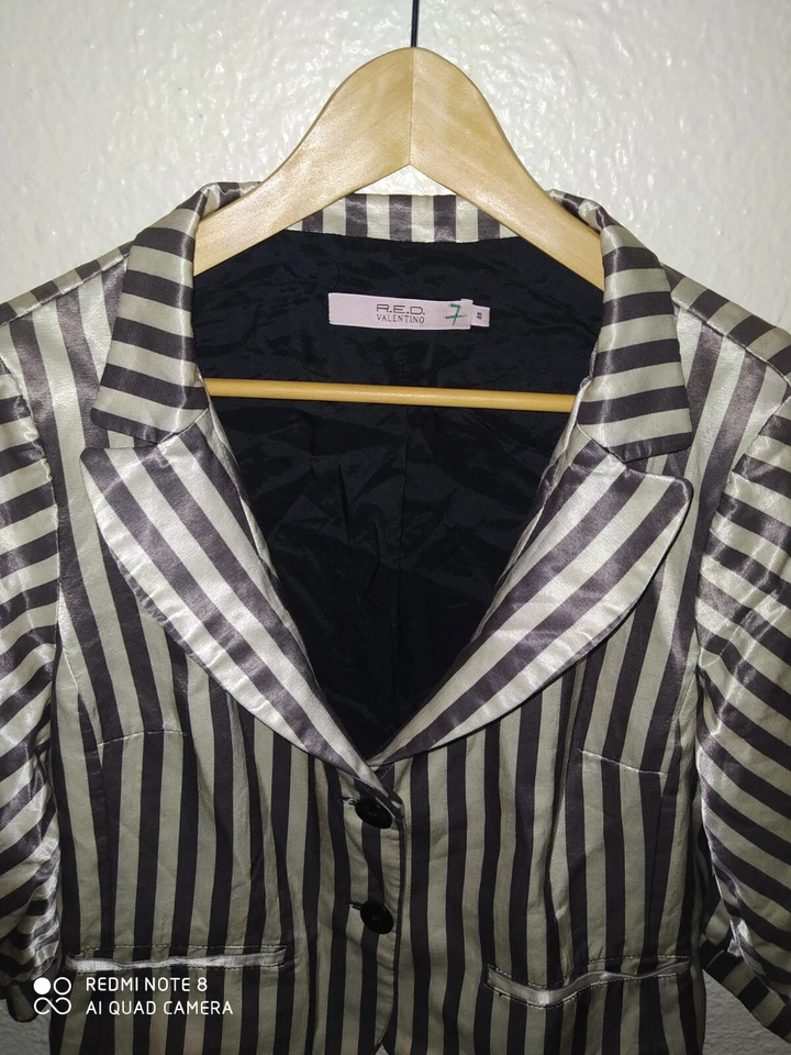 Blazer Chaqueta Top RED VALENTINO Rayas Satinado Brillante Cintura Talla 48 Foto 2 de 4