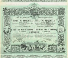 MINES OF VENEZUELA EXPLORATION 1888 stock certificate/ bond