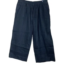 Kedem Linen Sasson Pants Women's One Size Black Wide Leg Pull on Lagenlook