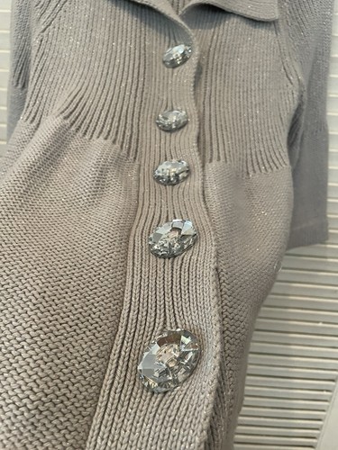 Reiner Handstrick Pullover Strickjacke Damen XS/S grau große Glasknöpfe 100% Baumwolle - Bild 5 von 9