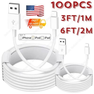 100X Wholesale 3/6Ft USB Cable Fast Charger For iPhone 14 13 12 11 Pro Max Cord