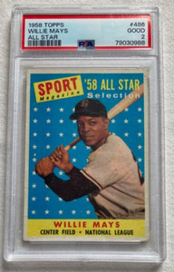 1958 Topps #486 Willie Mays San Francisco Giants All-Star HOF PSA 2 GOOD