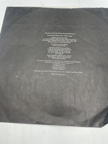 AC/DC "BACK IN BLACK" ATLANTIC RECORDS STEREO SD-16018 VG+ 12” - Imagen 4 de 6