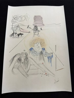 SALVADOR DALI painting drawing on old paper signed stamped