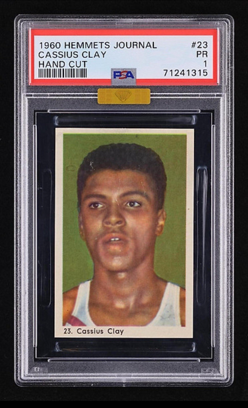 Muhammad Ali Cassius Clay Rookie Card 1960 Hemmets PSA 1 MBA GOLD DIAMOND #23