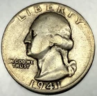 1941-D Washington 90% Silver 25c-Low Mintage- Fine Condition US Coin - 3414