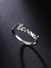 Silver Blessing Letter Ring Stainless Steel Women Size 6 7 8 9 10 11