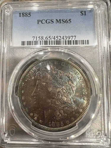 1885 Morgan Silver Dollar PCGS MS65 Beautiful Coin Nice Rainbow Toning