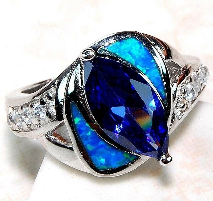 Australian Opal Inlay 925 Solid Sterling Silver Ring Jewelry Sz 8 GA4-6