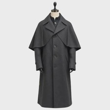 Men's Victorian Inverness Cape Coat - Dark Gray Wool Overcoat