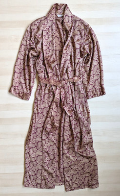 Past Times Vintage 90's 100% Silk Long Dressing Kimono Robe Red Gold Medium