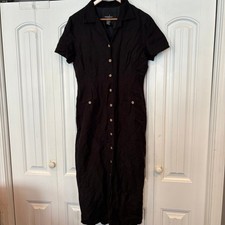 Positive Attitude Black Button Up Front Midi Dress Size 12