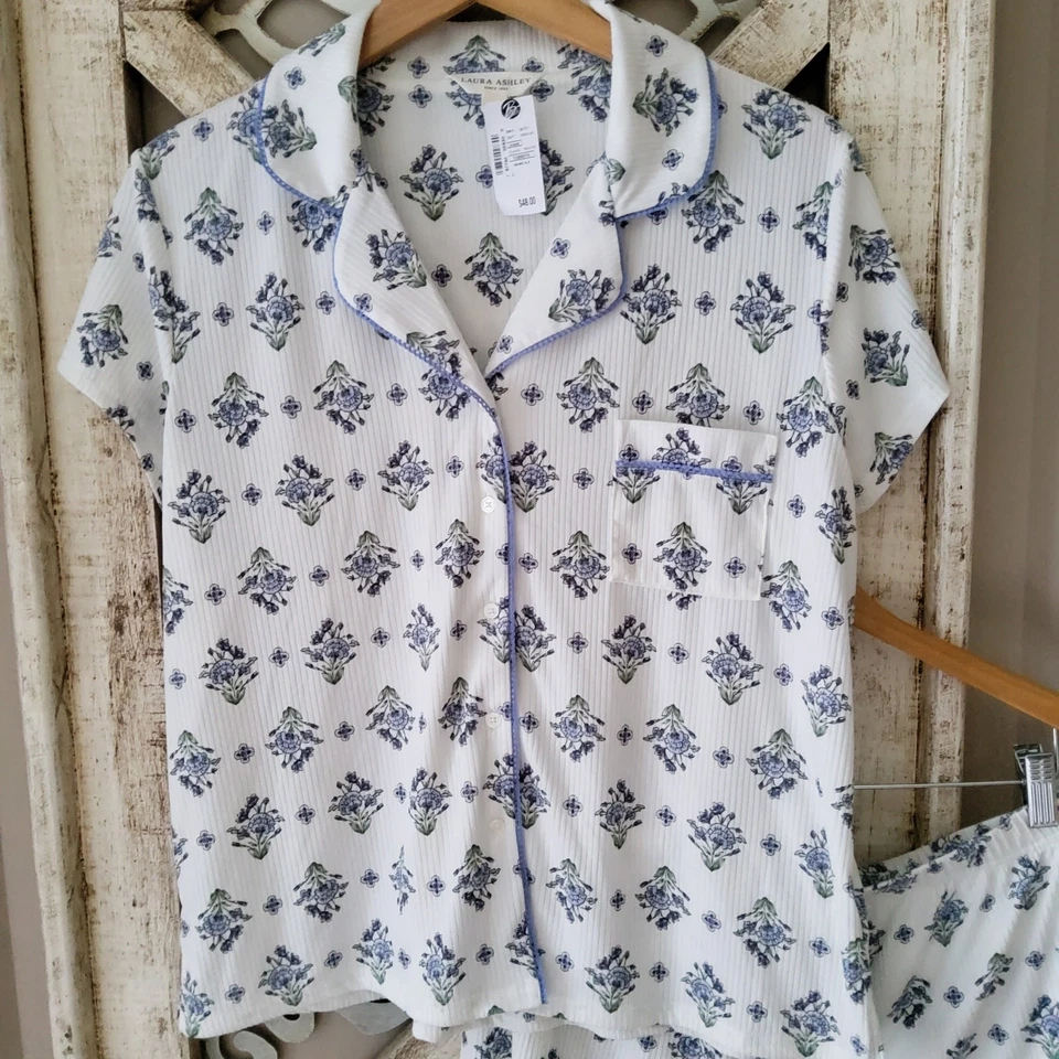 Laura Ashley женщин большой 2 изделия Sleepwear пижамы шорты комплект на пуговицах цветочный - Изображение 2 из 4