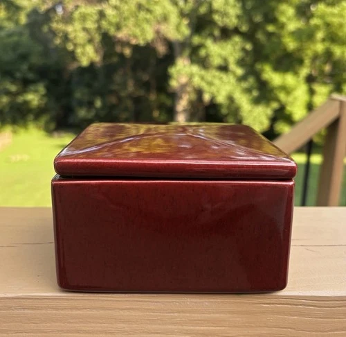 Haeger Red Pottery Square Trinket Box Lid 5 X 3 Vintage 1990 Ceramic Decor