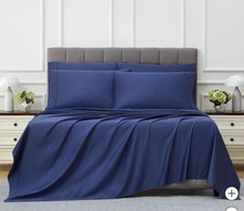 Kirkland Signature 680 TC 6-piece Sheet Set KING Vintage Indigo open pack