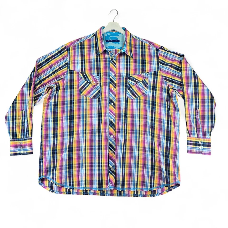 Camisa Occidental Georg Roth Para Hombres 2XB Cuadros Colorida Floral Forrada Perla A Presión Pavo Foto 2 de 4