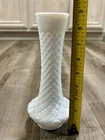 Vintage White Milk Glass, Diamond Quilt Pattern, Vase