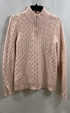 Tommy Bahama Women's Pink Cable Knit Quarter Zip Mock Neck Sweater Size Large