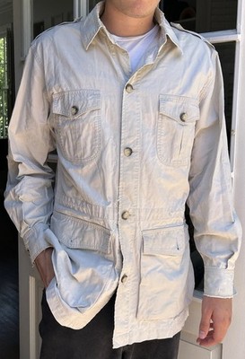 Vintage 80s Banana Republic Mill Valley L Safari Jacket Distressed Khaki