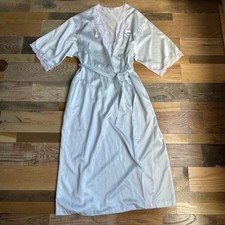Vintage Sara Beth Satin Lace Robe Light Blue Wrap Loungewear