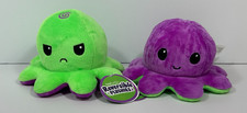 Teeturtle Reversible Octopus Plush Purple Green Frown Angry Happy Lot of 2 -NEW