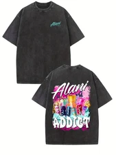 Alani Addict Men's  Washed Cotton Vintage Streetwear T-Shirt - Double-Sided Grap