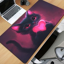 40 90cm1pc Black Cat with Pink Heart Symbol XXL Mouse Pad - Non-Slip Rubber Base