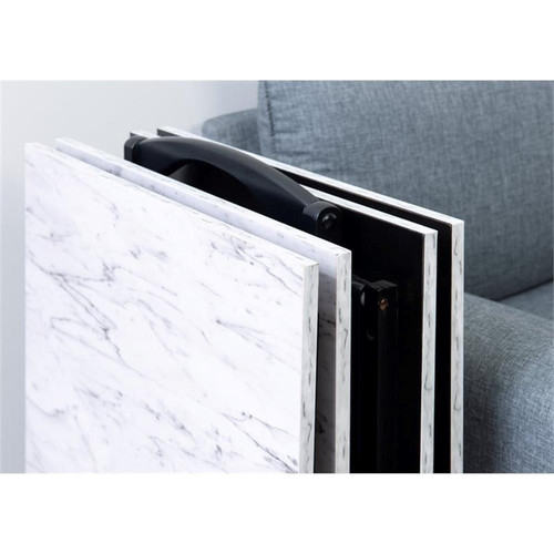 Riverbay Furniture 5-Piece Marble Folding Tray Table Set w/ Stand in White/Black - Picture 1 of 20