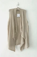 The Lino Lounge Waistcoat Women's 100% Linen Beige Raw Hem Italy  16/18/20 BNWT