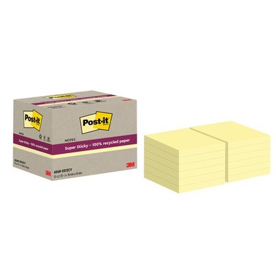 Post-it  Super Sticky Recycling Notes Gelb Haftnotizen 76x76mm 12 Blöcke 70 Blat