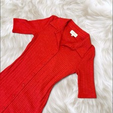 Bodycon Ribbed Knit Button Down 🍎 Midi Stretch Women Dress Size S NEVER WORN