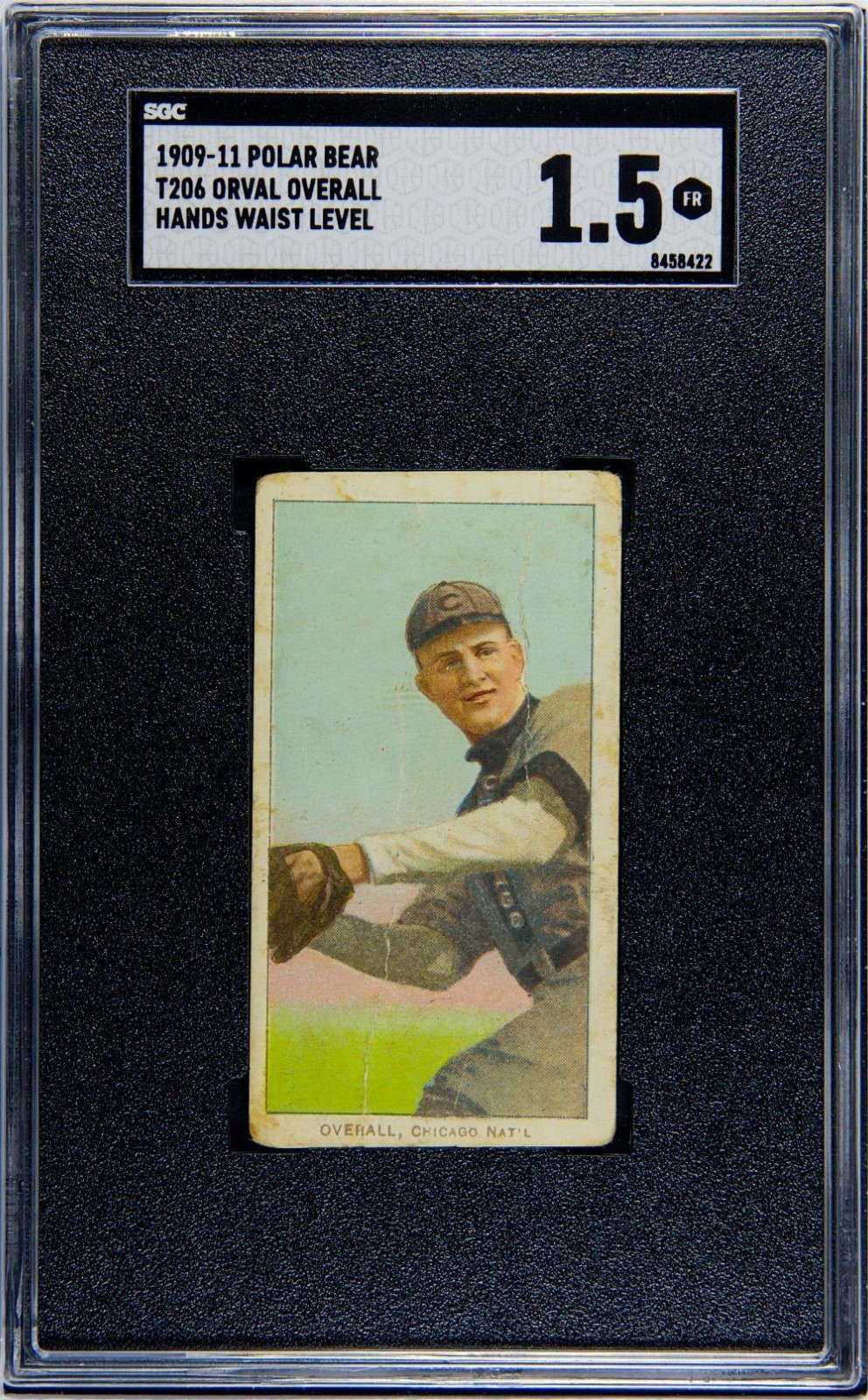 1909-11 T206 ORVAL OVERALL HANDS WAIST LEVEL CHICAGO CUBS POLAR BEAR SGC 1.5