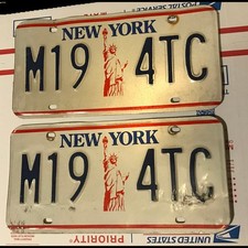 Matching Pair 1980s-90s New York State Auto Liberty License Plates - M19-4TC