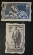 2 timbres France 1939 neufs ** YT419  420 (léger pli sur le 420 en haut : photo)