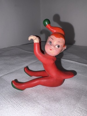 Vintage 1950 s Rubber Pixie Elf With Climber Figure