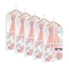 5 Pack 40 Clear PVC Dance Costume Garment Bag, 4 Zipper Pockets, Kids, Hanging