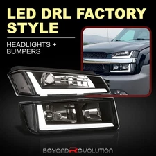 For 2002-2006 Avalanche Cladding Black Clear LED DRL Head Lamps + Bumper Lights