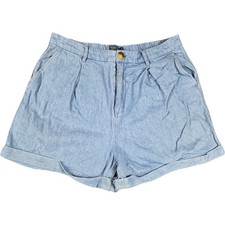 Vineyard Vines Womens Light Wash Cotton Linen Pleated Denim Shorts Size 12