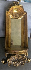 1972 Rare Vanguard Studios Gold Wall Art Smokey Mirror Shelf, Spanish? Sculpture